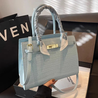 Croc Texture Shoulder Bag With Scarf Trim Handles Elite - WO2MEN