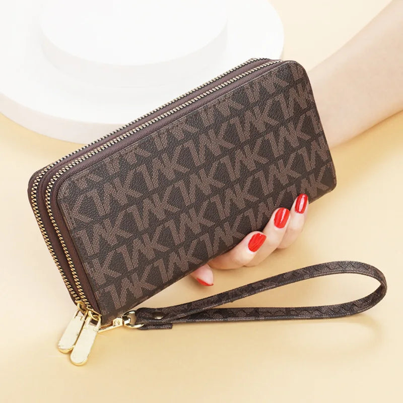 Geometric Wristlet Wallet with Dual Zip Compartments