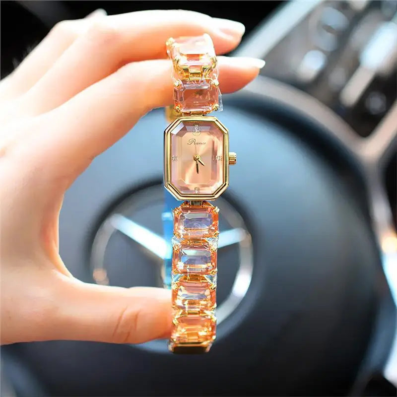 Rectangular Gemstone Bracelet Watch with Soft Crystals