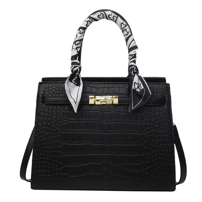 Croc Texture Shoulder Bag With Scarf Trim Handles Elite - WO2MEN