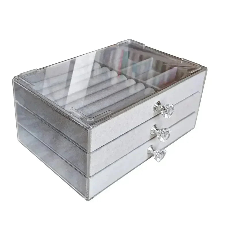 Three Drawer Desktop Jewelry Organizer With Clear Lid - WO2MEN