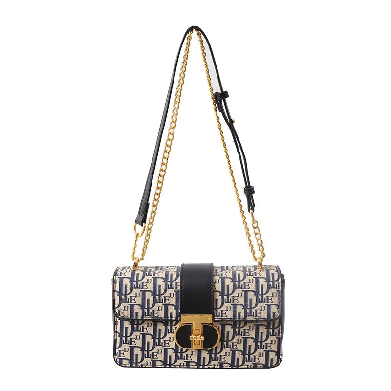 Monogram Pattern Crossbody Bag With Elegant Chain Strap