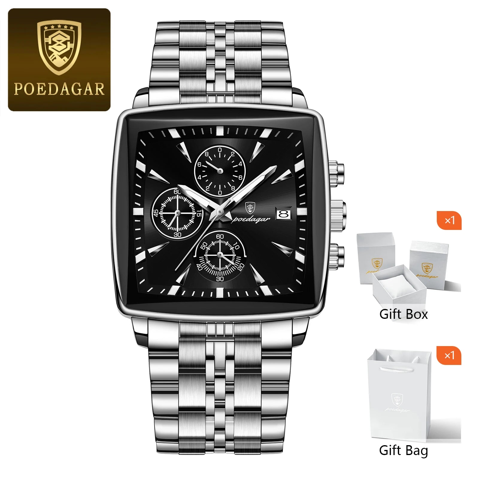 Square Chronograph Timepiece With Luminous Hands Plus
