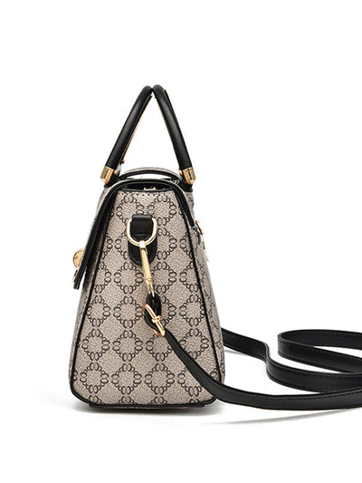 Geometric Print Handbag With Dual Top Handles And Strap - WO2MEN