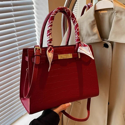 Croc Texture Shoulder Bag With Scarf Trim Handles Elite - WO2MEN