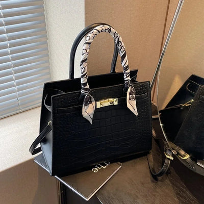 Croc Texture Shoulder Bag With Scarf Trim Handles Elite - WO2MEN