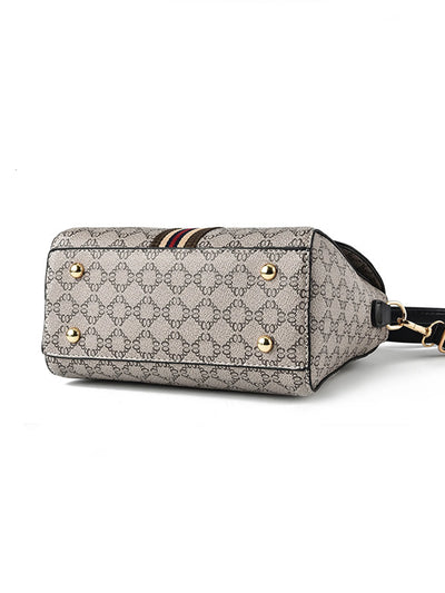 Geometric Print Handbag With Dual Top Handles And Strap - WO2MEN