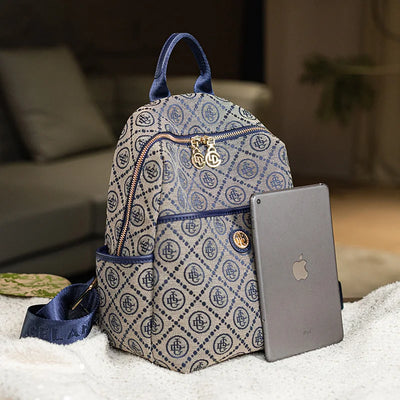 Monogram Grid Backpack with Premium Zip Compartments - WO2MEN