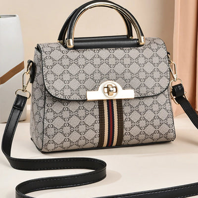 Geometric Print Handbag With Dual Top Handles And Strap - WO2MEN