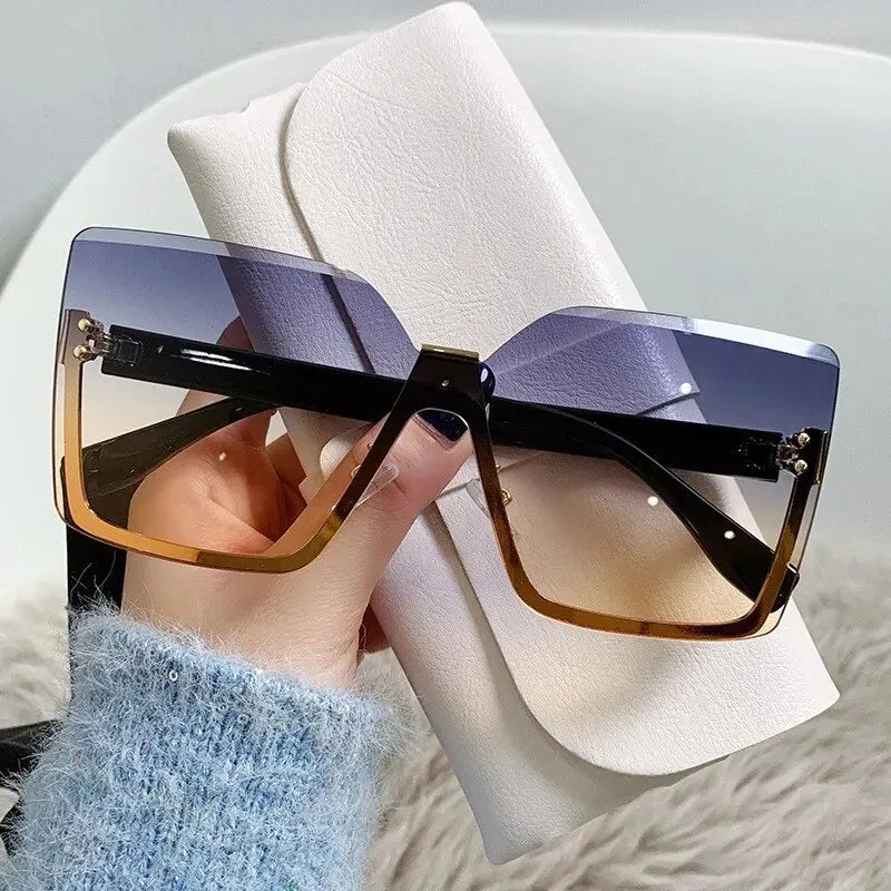 Half Frame Sunglasses With Gradient Lenses Square Form - WO2MEN