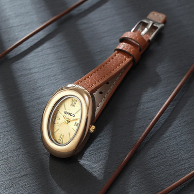 Literary Vintage Belt Watch With Curved Oval Case Charm - WO2MEN
