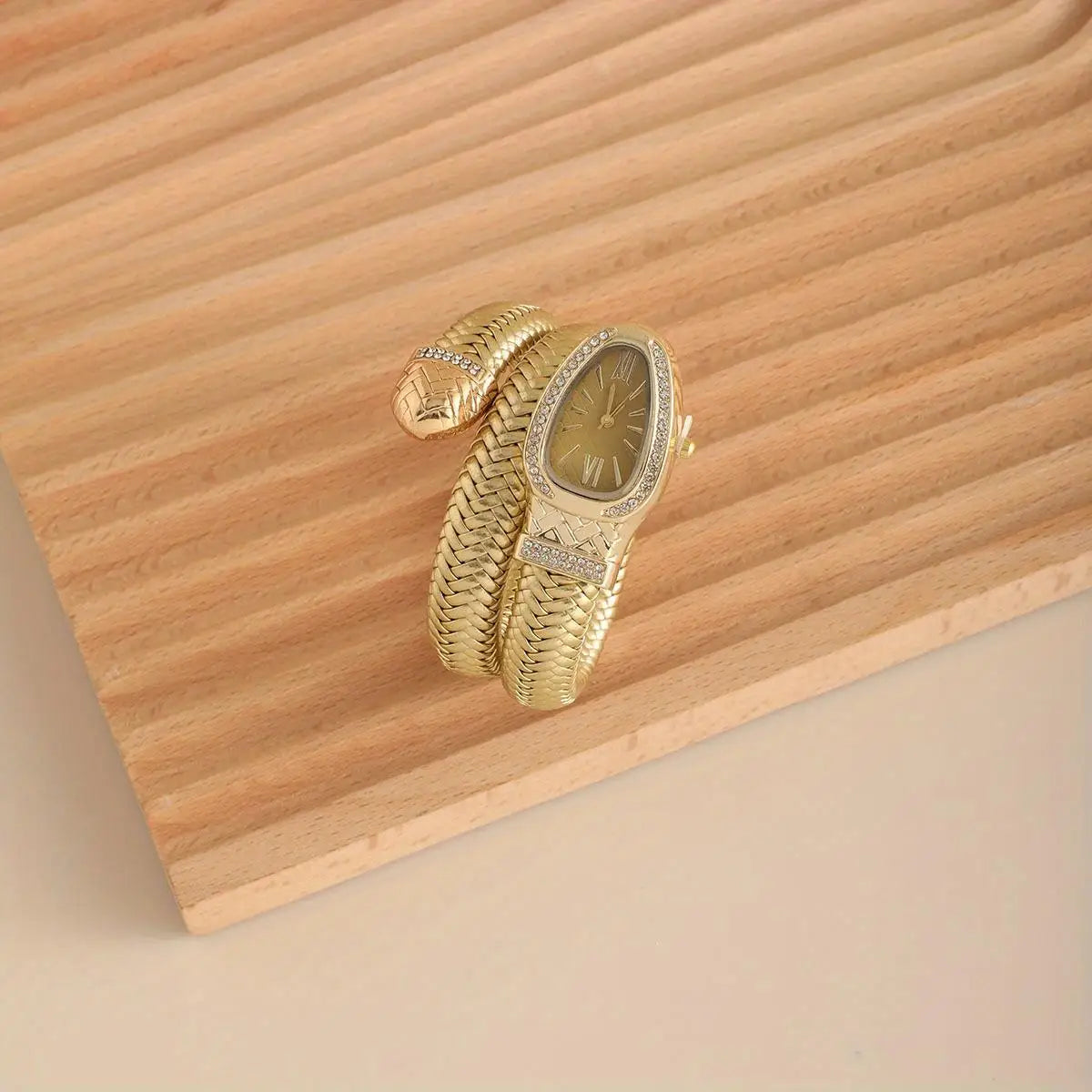 Serpentine Crystal Encrusted Timepiece With Double Wrap