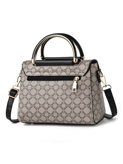 Geometric Print Handbag With Dual Top Handles And Strap - WO2MEN