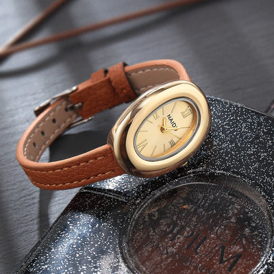 Literary Vintage Belt Watch With Curved Oval Case Charm - WO2MEN