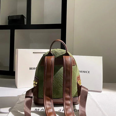 Autumn Floral Embossed Backpack with Studded Accents - WO2MEN