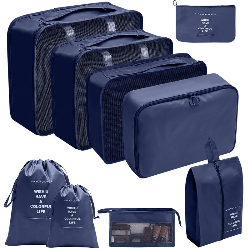 Nine Piece Travel Packing Cube Set for Luggage Storage