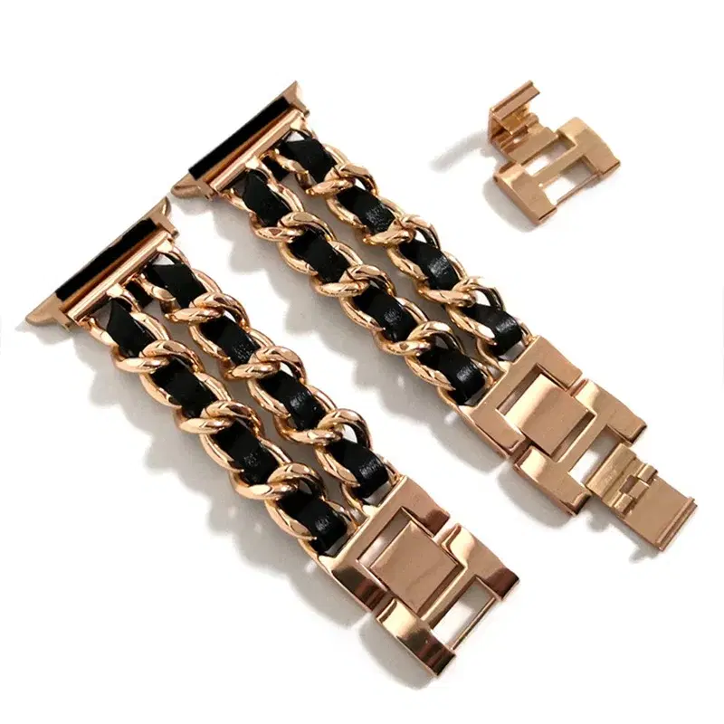 Gold Chain Leather Apple Watch Band — view 4