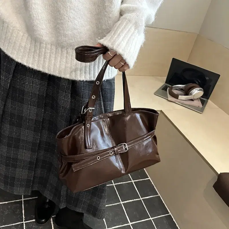 Belt Buckle Leather Shoulder Bag — view 4