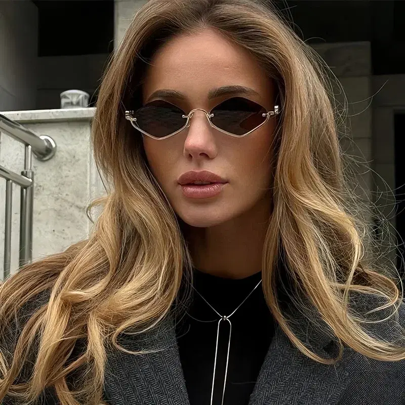 Polygonal Metal Sunglasses, Women — view 2