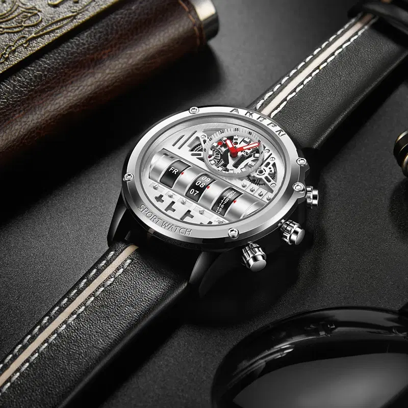 Men's Skeleton Leather Strap Watch — view 3