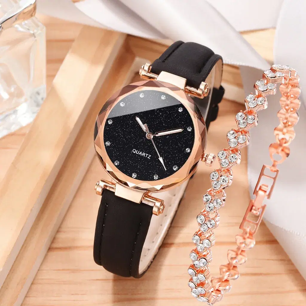 Square Dial Women Watch Set Leather