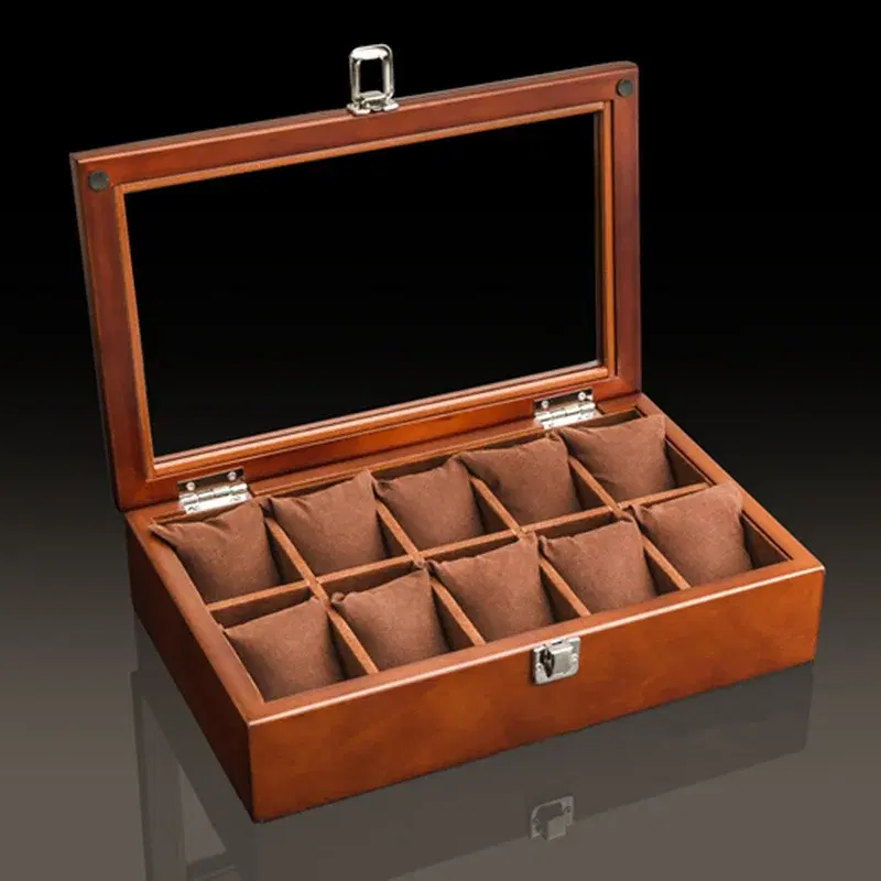 Wooden Watch Box with Glass Lid