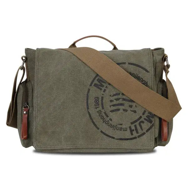 Olive Canvas Messenger Bag For Men — view 3