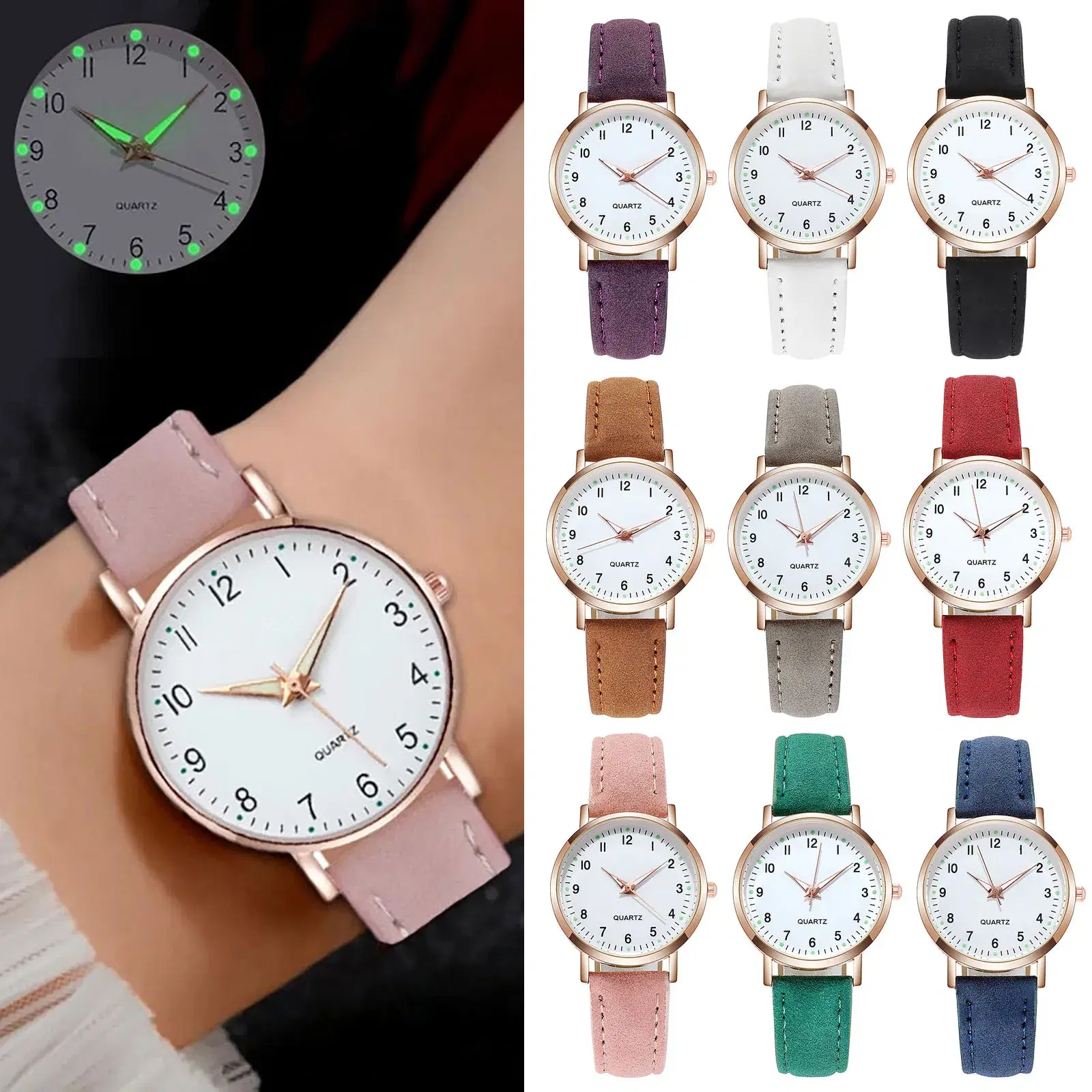 Pink Strap Leather Quartz Watch