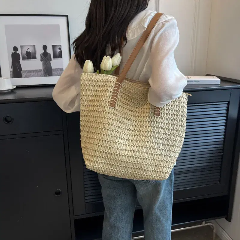 Handwoven Straw Tote Bag, Boho — view 4
