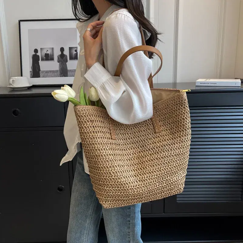Handwoven Straw Tote Bag, Boho — view 2