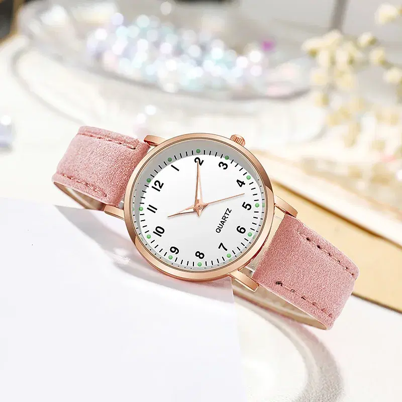 Pink Strap Leather Quartz Watch — view 4