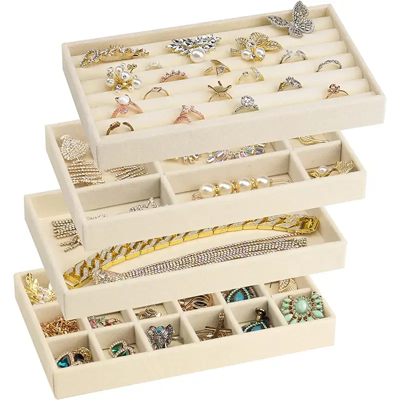 Velvet Jewelry Organizer Tray Beige