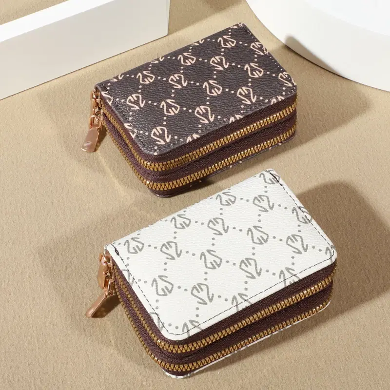 Zippered Card Wallet Faux Leather