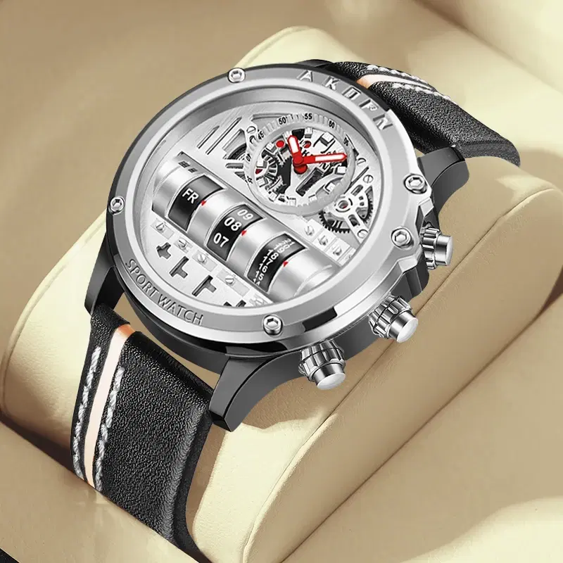 Men's Skeleton Leather Strap Watch