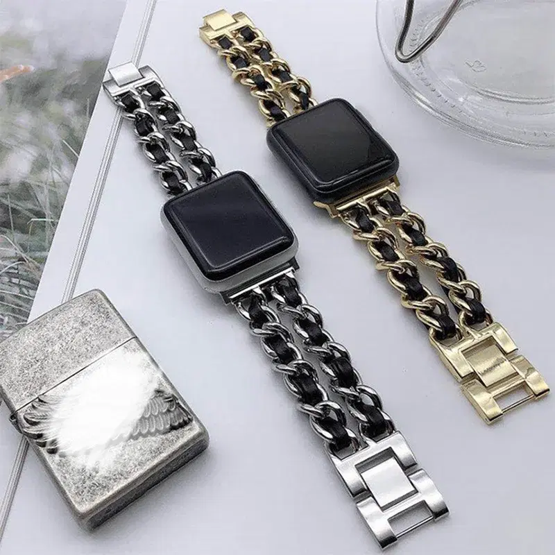 Gold Chain Leather Apple Watch Band