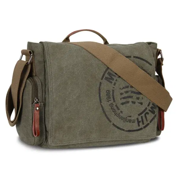 Olive Canvas Messenger Bag For Men