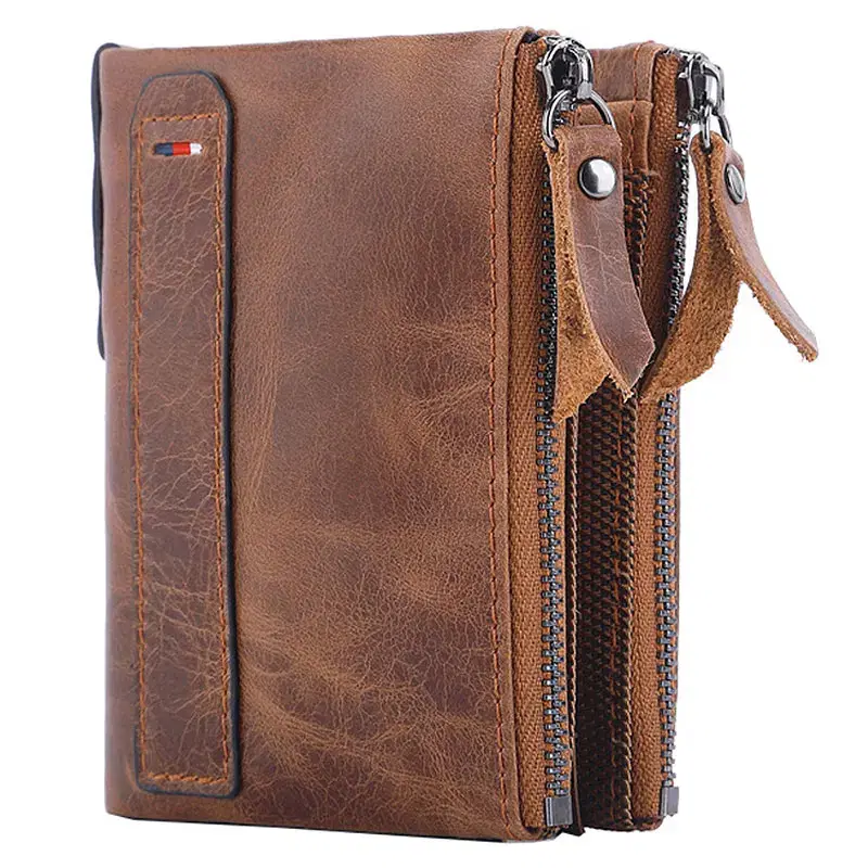 Leather Wallet with Zipper Pouch