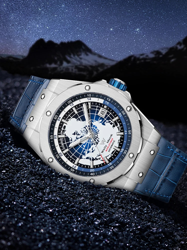 World Time Automatic Mechanical Wristwatch for Men