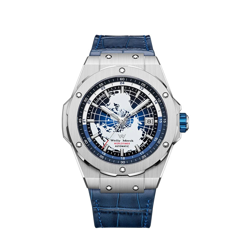 World Time Automatic Mechanical Wristwatch for Men - Blue