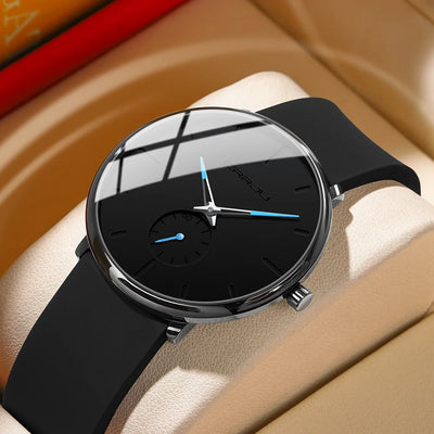 Elegant Round Quartz Watch With Sub Second Dial Aura