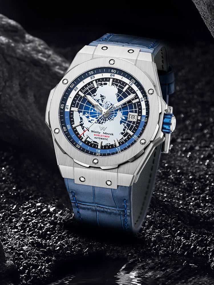 World Time Automatic Mechanical Wristwatch for Men