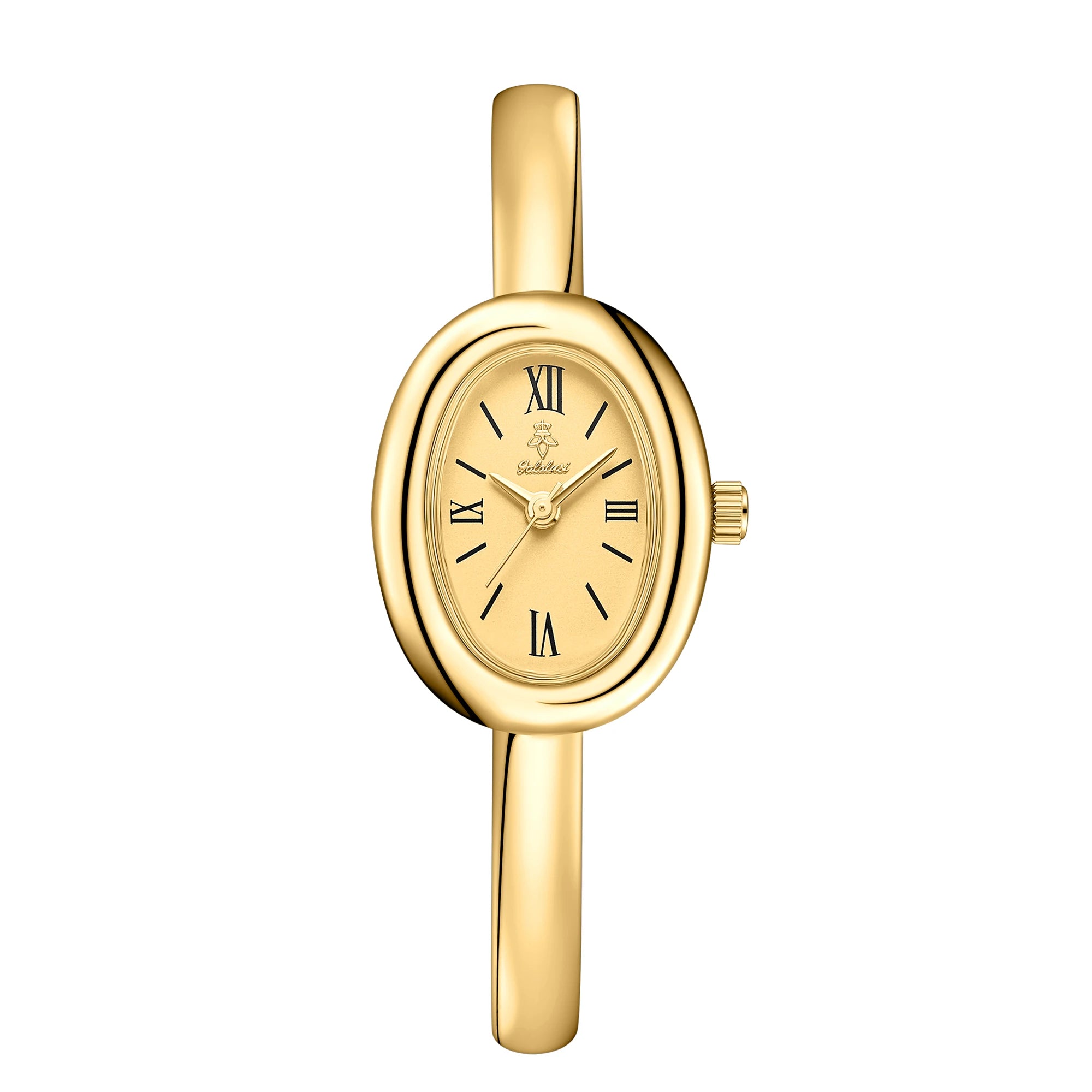 Elegant Oval Bracelet Watch with Roman Numeral Dial - Golden Golden