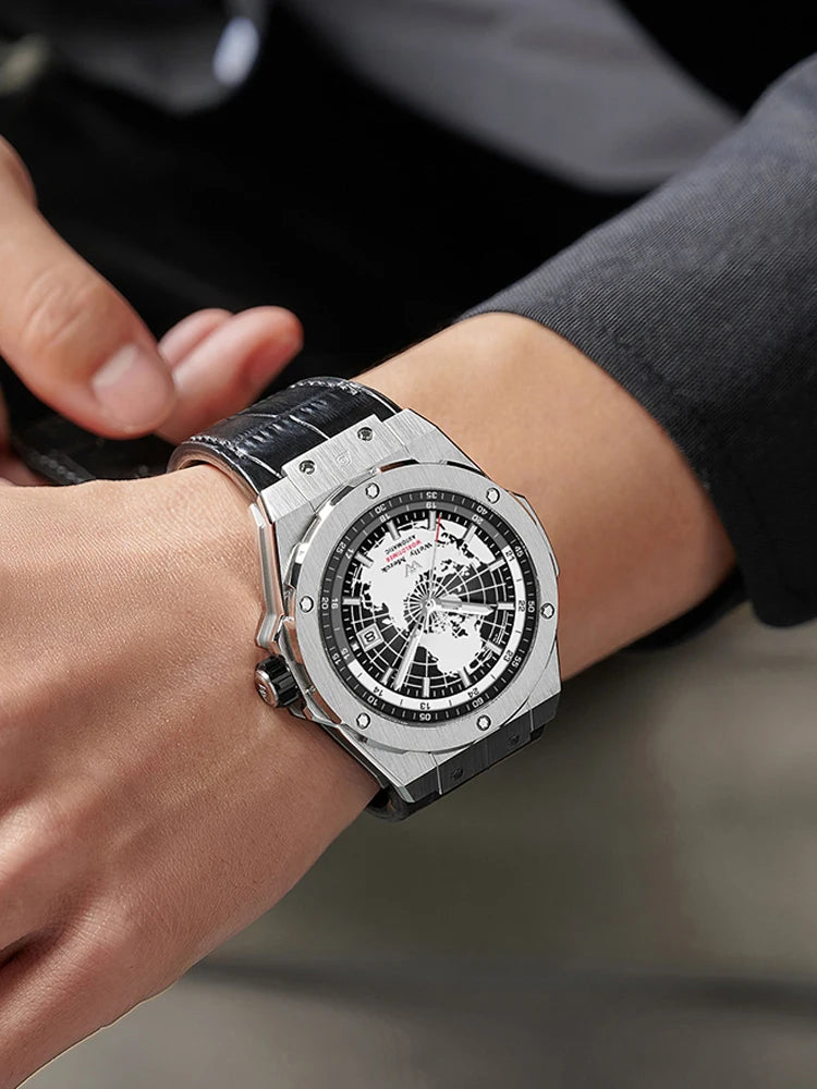 World Time Automatic Mechanical Wristwatch for Men