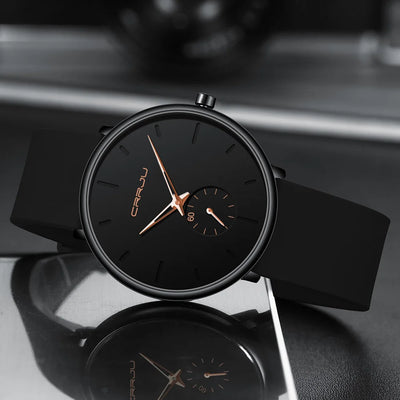 Elegant Round Quartz Watch With Sub Second Dial Aura