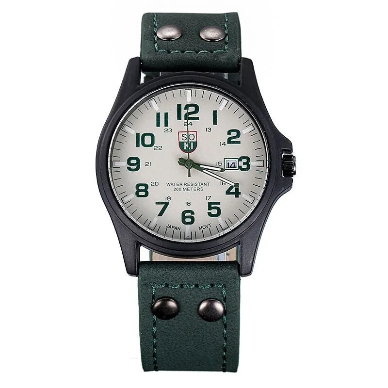 Sport Quartz Wristwatch Military Style Large Numerals - L
