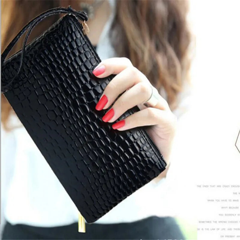 Crocodile PU Leather Wristlet Wallet Coin Purse