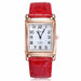 Square Quartz Watch for Women Leather Strap Classic - Red