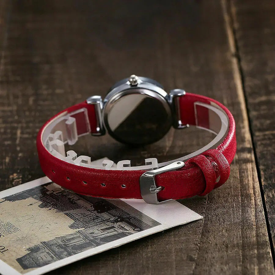 Women Round Analog Quartz Leather Band Watch Gift