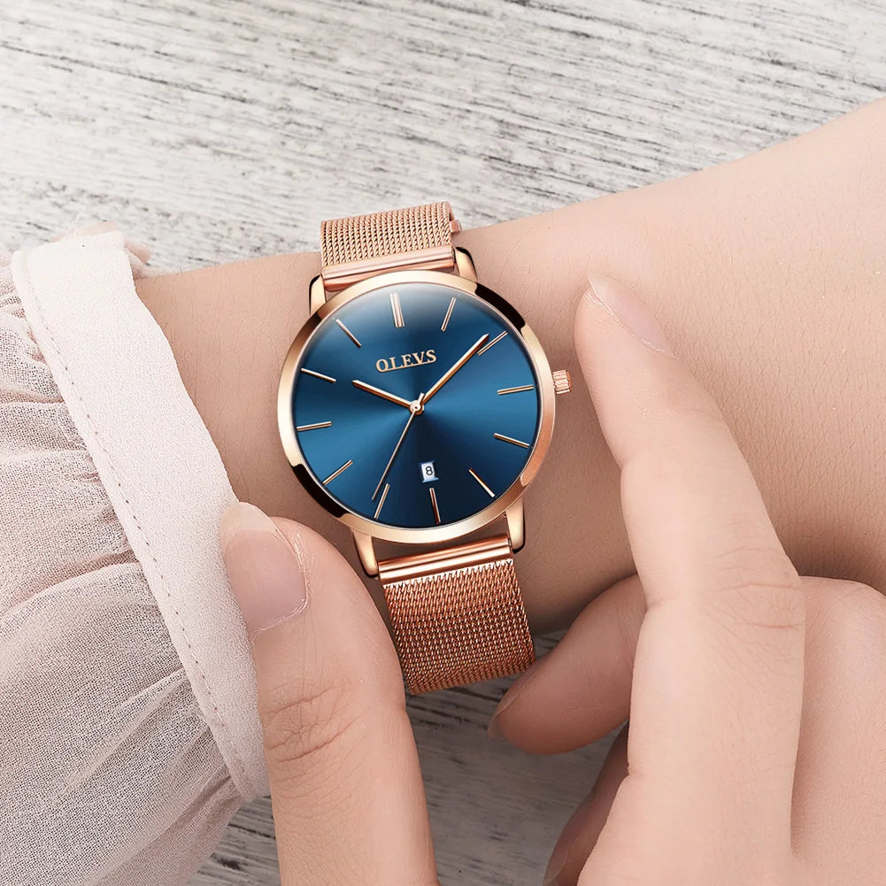 Luxury Women Watch with Mesh Strap Date Display
