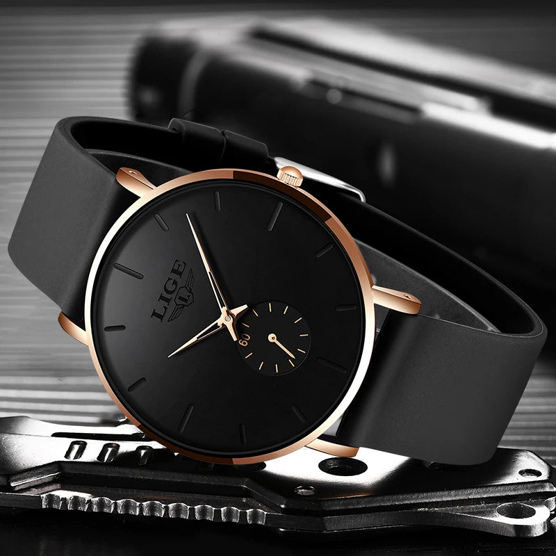 Minimalist Dial Men's Watch with Subdial Ultra Thin